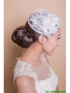 Popular White Headpieces with Rhinestone and Hand Made Flowers