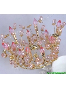 Cheap Pink Tiara with Rhinestone and Floral Alloy
