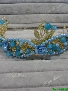 Beautiful Baby Blue Tiara with Rhinestone and Imitation Pearls