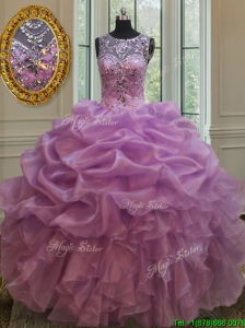 Cheap See Through Scoop Beaded and Bubble Quinceanera Dress with Ruffles