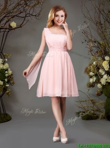 Best Selling Empire Chiffon Beaded Top and Ruched Dama Dress in Pink