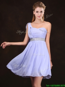 Modern Ruched Bodice and Sequined Short Prom Dress in Lavender