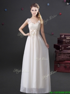 New Arrivals V Neck Laced Prom Dress with Appliques and Bowknot
