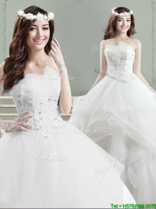 Beautiful Really Puffy Strapless Wedding Dress with Appliques and Beading