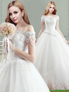 Elegant Puffy Skirt Applique Wedding Dress with Off the Shoulder