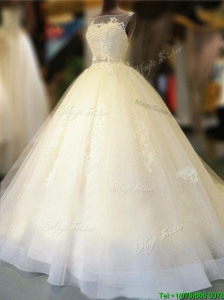 Gorgeous Bateau Open Back Bowknot Wedding Dress with Court Train