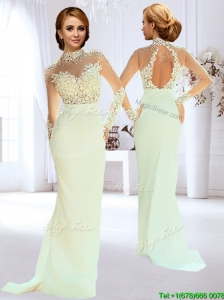 Popular Column Beaded and Laced Apple Green Wedding Dress with High Neck