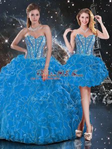 Edgy Ball Gowns Vestidos de Quinceanera Baby Blue Sweetheart Organza Sleeveless Floor Length Lace Up