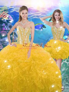 Super Gold Sleeveless Organza Lace Up 15th Birthday Dress for Military Ball and Sweet 16 and Quinceanera
