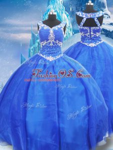 Dynamic Ball Gowns Sweet 16 Dress Blue V-neck Organza Sleeveless Floor Length Zipper