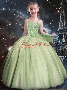 Sleeveless Beading Floor Length Girls Pageant Dresses