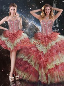 Colorful Floor Length Multi-color Sweet 16 Dress Sweetheart Sleeveless Lace Up