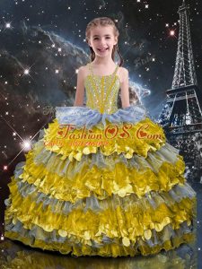 Ball Gowns Little Girls Pageant Dress Multi-color Straps Organza Sleeveless Floor Length Lace Up