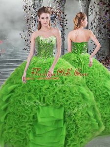 New Arrival Green Ball Gowns Organza Sweetheart Sleeveless Beading and Ruffles Floor Length Lace Up Sweet 16 Dresses