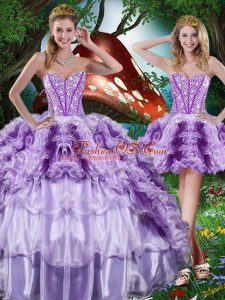 Multi-color Ball Gowns Sweetheart Sleeveless Organza Floor Length Lace Up Beading and Ruffles and Ruffled Layers 15 Quinceanera Dress