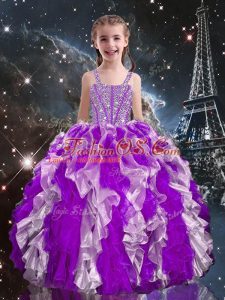 Eggplant Purple Sleeveless Organza Lace Up Kids Pageant Dress for Quinceanera and Wedding Party