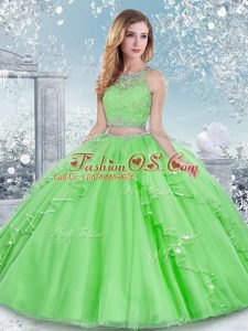 High End Quinceanera Dress Military Ball and Sweet 16 and Quinceanera with Beading and Lace Scoop Sleeveless Clasp Handle