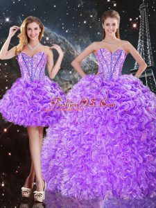 Sleeveless Beading and Ruffles Lace Up Quince Ball Gowns