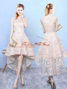 Scoop Sleeveless Zipper Bridesmaids Dress Champagne Lace