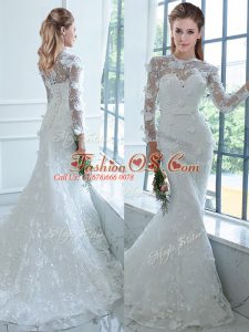 Classical White Long Sleeves Lace Lace Up Bridal Gown