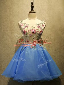 Mini Length Blue Evening Dress Scoop Sleeveless Lace Up