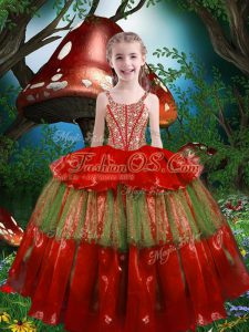 Custom Fit Red Ball Gowns Beading and Ruffled Layers Pageant Dress Wholesale Lace Up Organza Sleeveless Floor Length