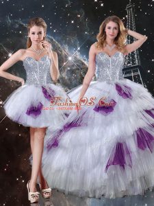 Multi-color Sleeveless Tulle Lace Up Quince Ball Gowns for Military Ball and Sweet 16 and Quinceanera
