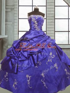 Purple Ball Gowns Strapless Sleeveless Taffeta Floor Length Zipper Appliques and Pick Ups Sweet 16 Dresses