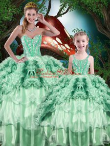 Multi-color Ball Gowns Beading and Ruffles and Ruffled Layers Quinceanera Gowns Lace Up Organza Sleeveless Floor Length