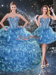 Extravagant Floor Length Three Pieces Sleeveless Baby Blue Ball Gown Prom Dress Lace Up