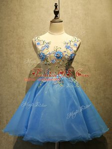 Fabulous Baby Blue Scoop Neckline Embroidery Dress for Prom Sleeveless Lace Up