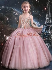 Affordable Straps Sleeveless Tulle Kids Pageant Dress Beading Lace Up