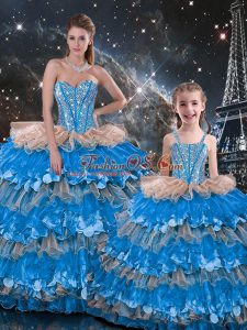 Multi-color 15th Birthday Dress Military Ball and Sweet 16 and Quinceanera with Beading and Ruffles Sweetheart Sleeveless Lace Up