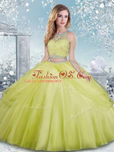 Yellow Green Scoop Clasp Handle Beading Quinceanera Gown Sleeveless