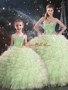 Sweet 16 Dresses Military Ball and Sweet 16 and Quinceanera with Beading and Ruffles Sweetheart Sleeveless Lace Up