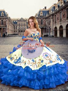 Luxury Floor Length Blue Quince Ball Gowns Sweetheart Sleeveless Lace Up