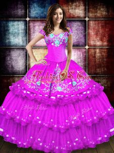 Superior Fuchsia Sleeveless Taffeta Lace Up Quince Ball Gowns for Military Ball and Sweet 16 and Quinceanera