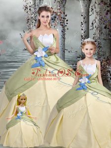 Eye-catching Champagne Ball Gowns Ruching and Hand Made Flower Quinceanera Dress Lace Up Taffeta Sleeveless Floor Length
