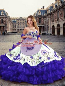 Elegant Embroidery and Ruffled Layers 15 Quinceanera Dress Purple Lace Up Sleeveless Floor Length