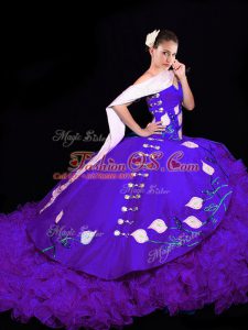Purple Sleeveless Embroidery and Ruffles Lace Up Vestidos de Quinceanera