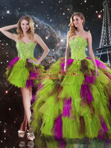Romantic High Low Multi-color Sweet 16 Dresses Tulle Sleeveless Ruffles