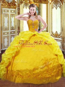 Deluxe Sleeveless Brush Train Lace Up Beading and Embroidery and Pick Ups 15th Birthday Dress