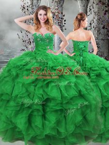 Amazing Organza Sweetheart Sleeveless Lace Up Beading and Ruffles 15 Quinceanera Dress in Green