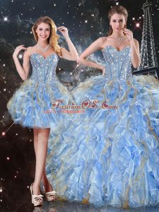Sleeveless Lace Up Floor Length Beading and Ruffles Sweet 16 Dresses