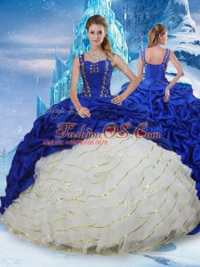 Popular Blue And White Sleeveless Ruffled Layers and Pick Ups Lace Up 15 Quinceanera Dress