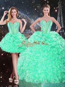 Three Pieces Quinceanera Gown Apple Green Sweetheart Organza Sleeveless Floor Length Lace Up