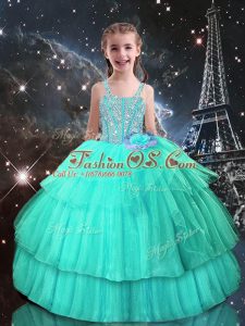 Floor Length Ball Gowns Sleeveless Turquoise Glitz Pageant Dress Lace Up
