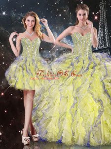 Pretty Floor Length Yellow Vestidos de Quinceanera Organza Sleeveless Beading and Ruffles