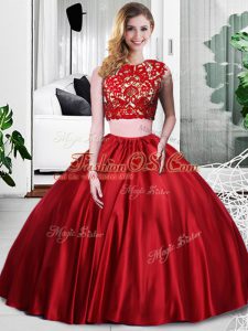 Customized Floor Length Two Pieces Sleeveless Wine Red Quinceanera Dresses Zipper