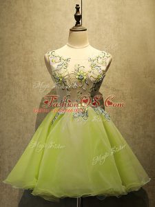 Trendy Yellow Green Lace Up Prom Gown Embroidery Sleeveless Mini Length